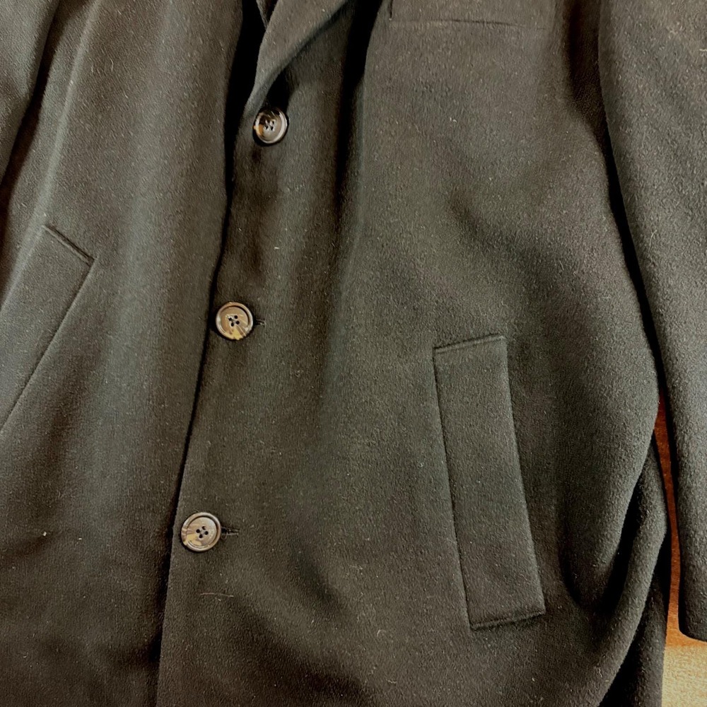 Vintage Ralph Lauren Chaps Mens Black 100% Italian Cashmere Overcoat Size 46R - Picture 5 of 12